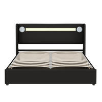 POLSTERBETT 160/200 cm schwarz mit LED-Beleuchtung und Bluetooth-Player - Schwarz, Kunststoff (160/200cm) - OKWISH