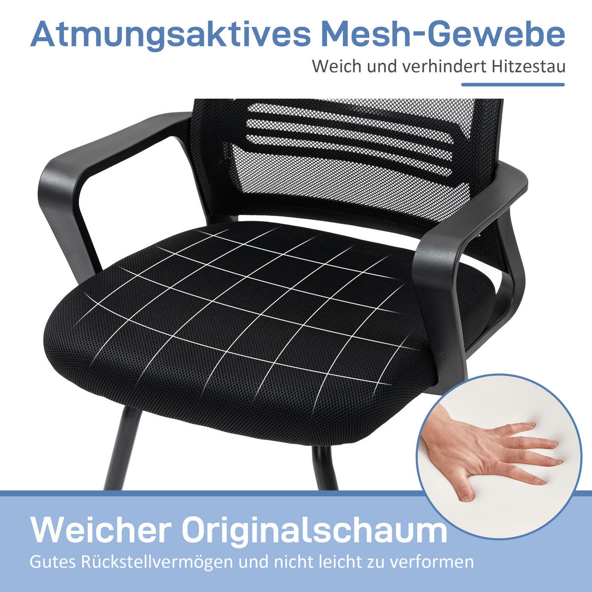 BÜROSTUHL DE-05162 Netzstoff & Schaukelsitz mit Kufenbasis Schwarz - Schwarz, Metall (57.5/93/58.5cm) - ComfortXL