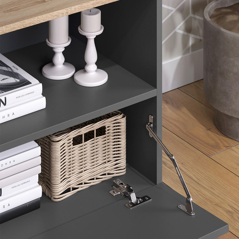 KOMMODE Wido Anthrazit/Sonoma 60 x 50 cm mit klappe - Anthrazit, Holzwerkstoff (60/50/40cm) - Vicco