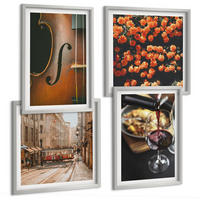 BILDER SET 4er Set - 50x50 cm & 40x60 cm Silberner Rahmen - Vintage Blumen Straße Wein Geige - Silberfarben, Kunststoff (50/50cm) - TULUP