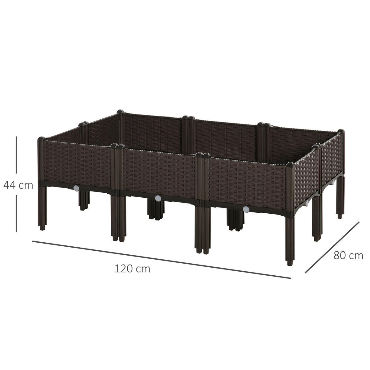 HOCHBEET, 6-tlg. Pflanzkasten mit Abflusslöchern, Rattan-Look, Blumenkasten, DIY, Braun, 40 x 40 x 44 cm - Braun, Kunststoff (40/44/40cm) - Outsunny