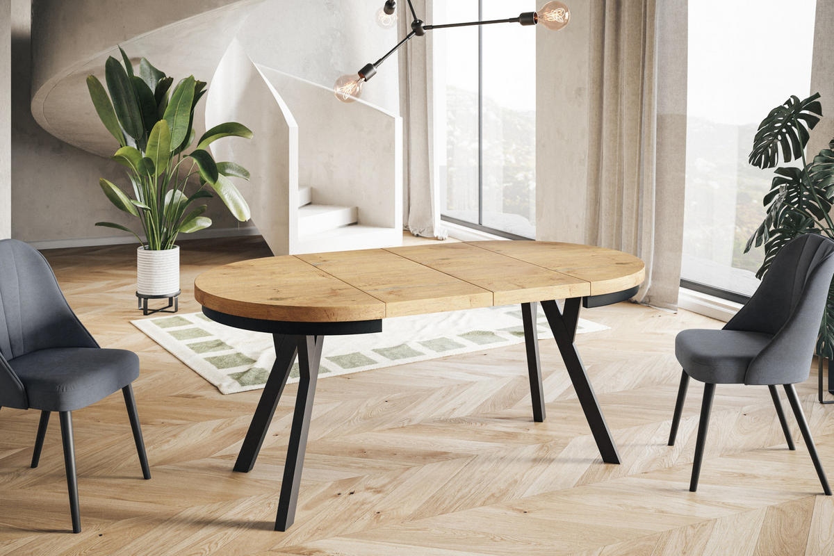ESSZIMMERTISCH EVO, ausziehbarer Tisch 100 cm bis 200 cm, Farbe: LANCELOT, mit Holzbeinen in Farbe Schwarz - Beige/Schwarz, Holzwerkstoff (100/100/77cm) - Alpi-Möbel