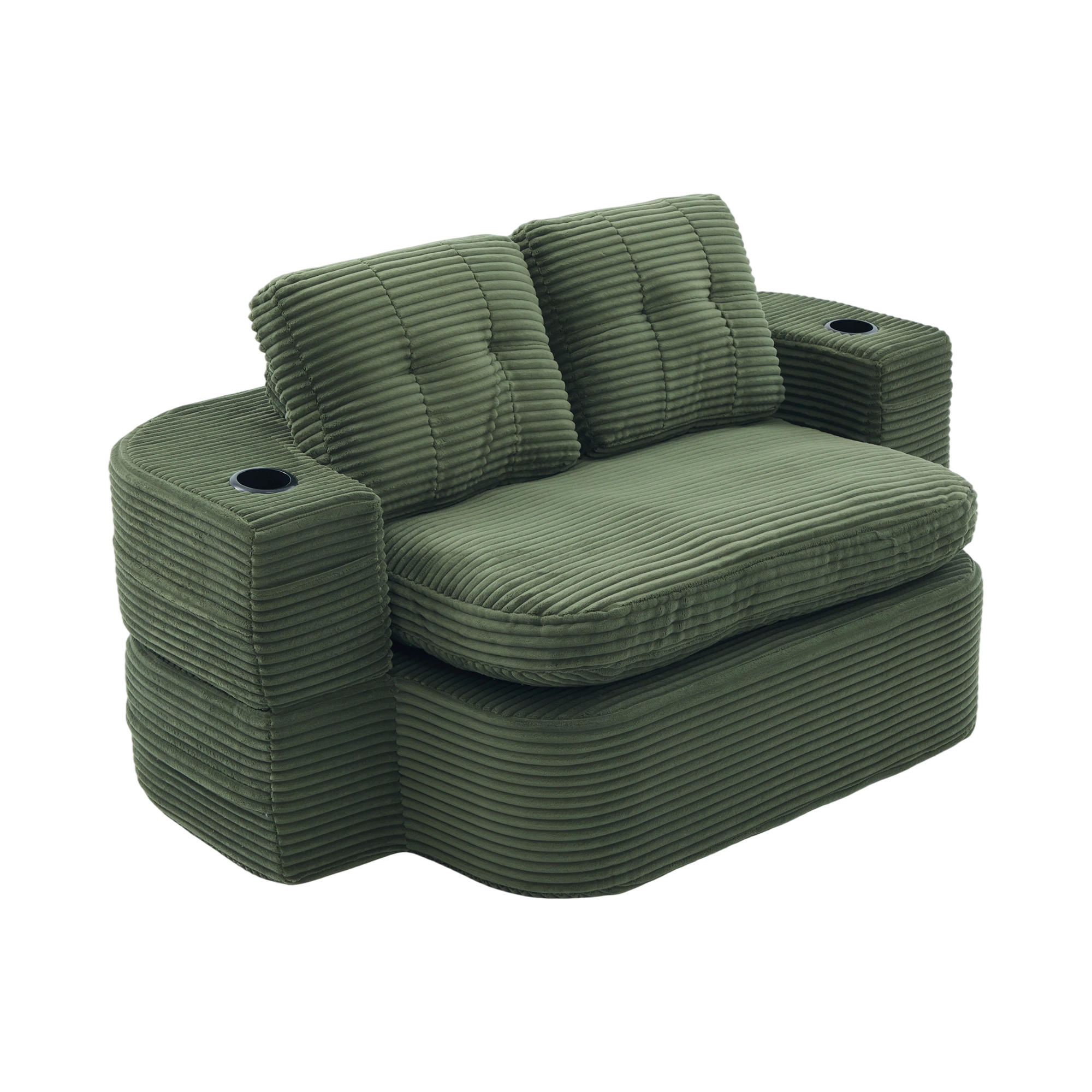 SOFA mit Liegefunktion und Getränkehaltern aus Cord in Smaragdgrün - Smaragdgrün, Textil (165/61/97cm) - EVRYAE