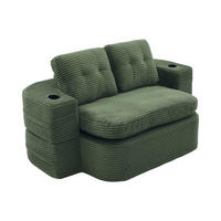 SOFA mit Liegefunktion und Getränkehaltern aus Cord in Smaragdgrün - Smaragdgrün, Textil (165/61/97cm) - EVRYAE