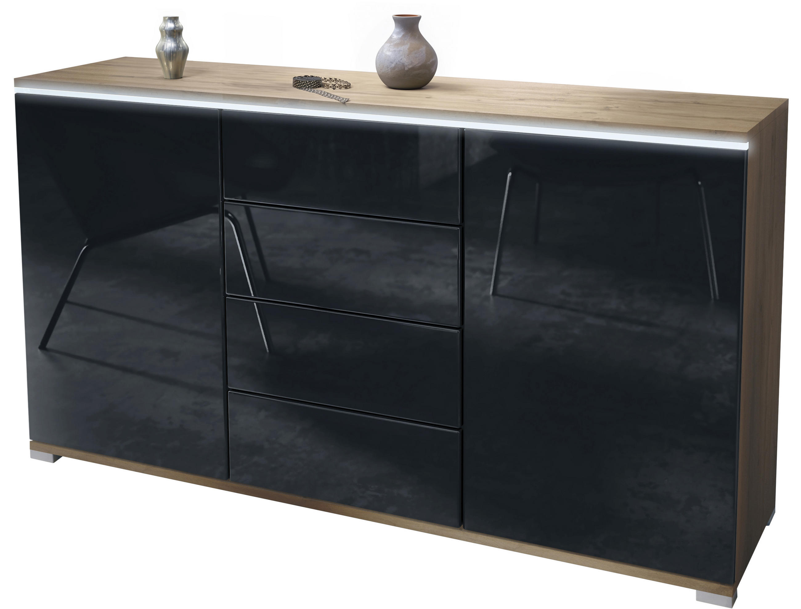 Vladon Sideboard Schwarz Hochglanz 138.5x75.5x35 cm