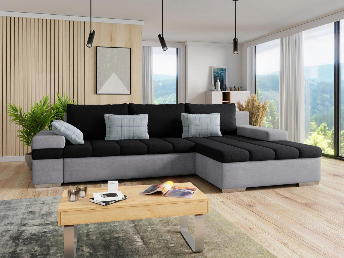 ECKSOFA Bangkok, Seite: Rechts - Silberfarben/Schwarz, Holz/Textil (310/175cm) - MIRJAN24