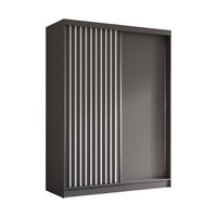 KLEIDERSCHRANK mit furnierten Schiebetüren und Aluminium-Leisten, LED-Beleuchtung - LABELO - 160 cm Grau+Grau+Weiß - Weiß/Grau, Holzwerkstoff (160/216/61cm) - ALTDECOR