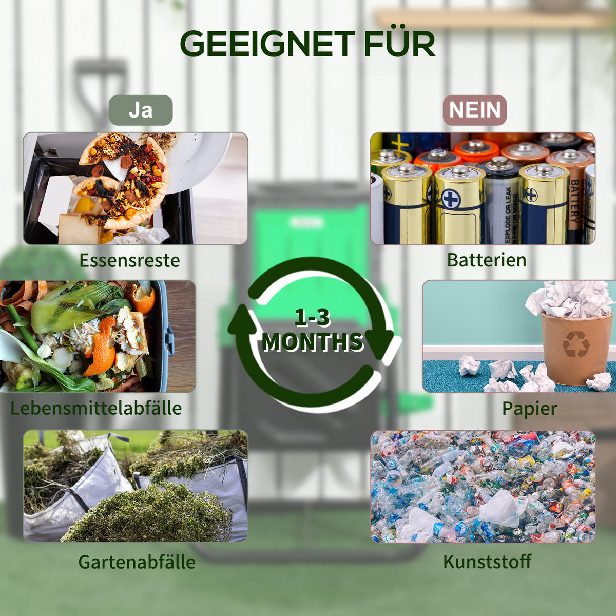 KOMPOSTER aus Kunststoff, 60 Liter - Schwarz, Metall (49/77/60cm) - Outsunny