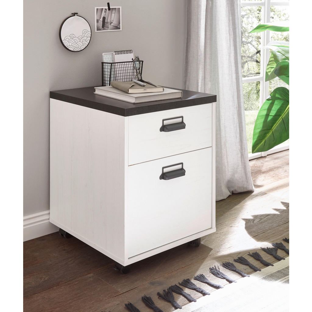 Thumbnail - Furn.Design Rollcontainer, Weiß, Anthrazit, Metall, Nachbildung,Pinie, 1 Schubladen, Rollen, 47x60x51 cm, FSC 100%, Arbe...