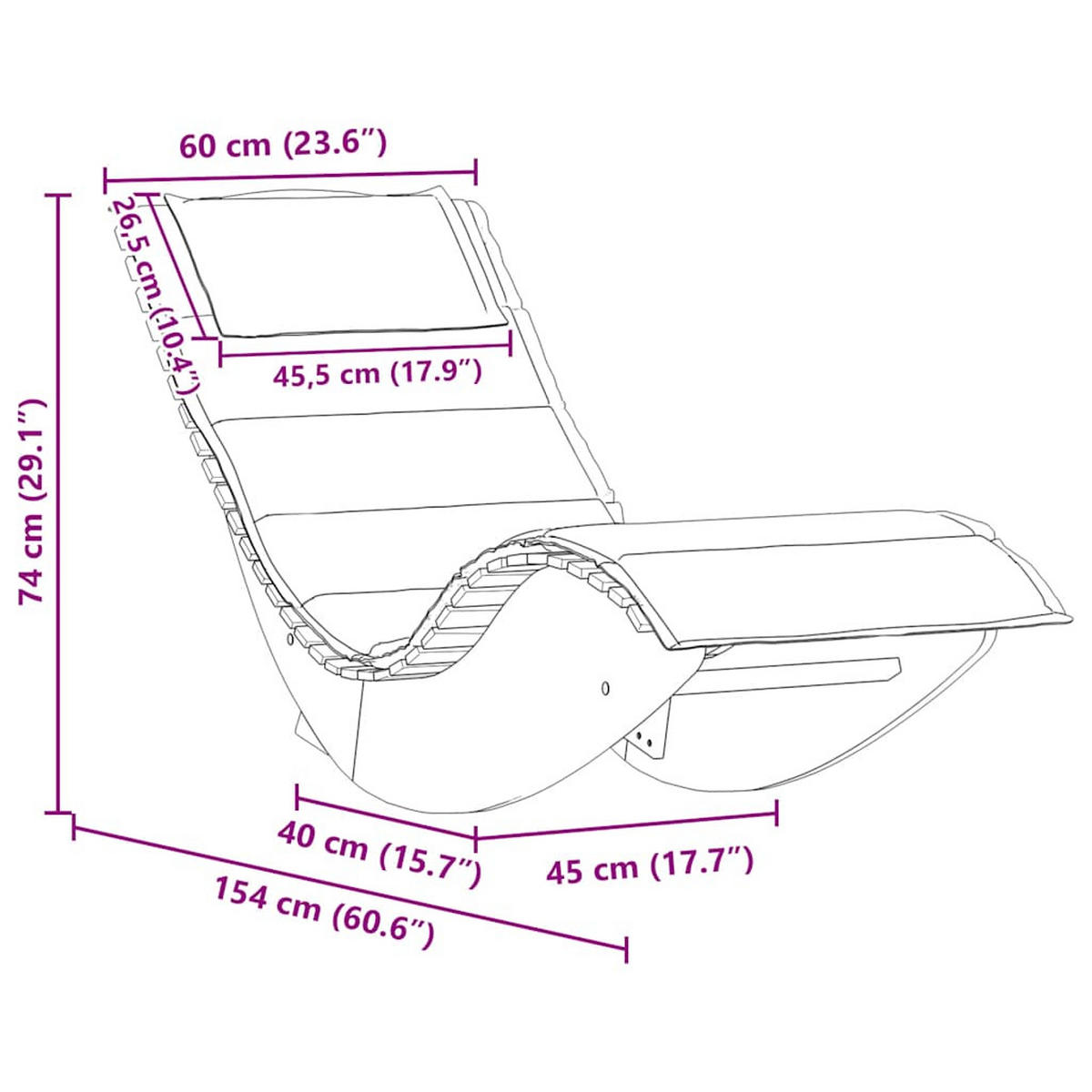 SCHAUKEL-SONNENLIEGE Mit Auflage Massivholz Akazie - Kirschrot/Braun, Holz (60/74/154cm) - vidaXL