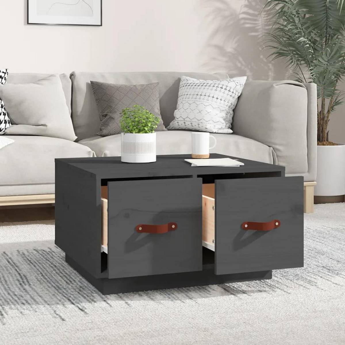 COUCHTISCH Grau 60x53x35 cm Massivholz Kiefer - Grau, Holz (60/53/35cm) - furnicato