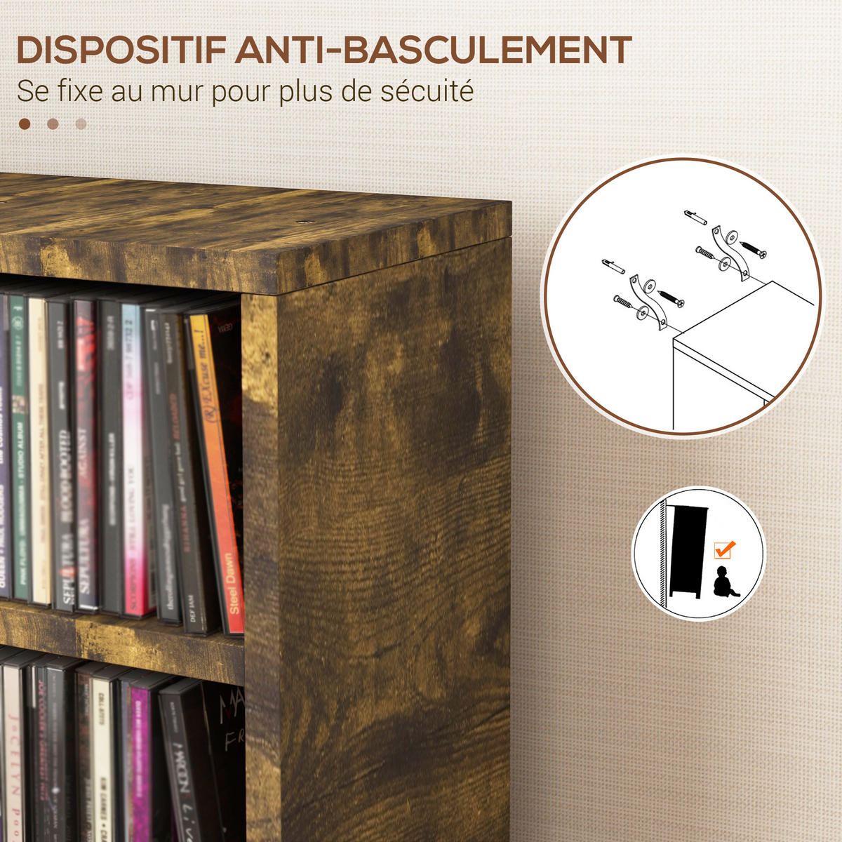 CD-REGAL 2er-Set DE-14441 12 Fächer für 204 CDs Rustikales Braun - Braun, Holzwerkstoff (22.5/88.5/21cm) - ComfortXL