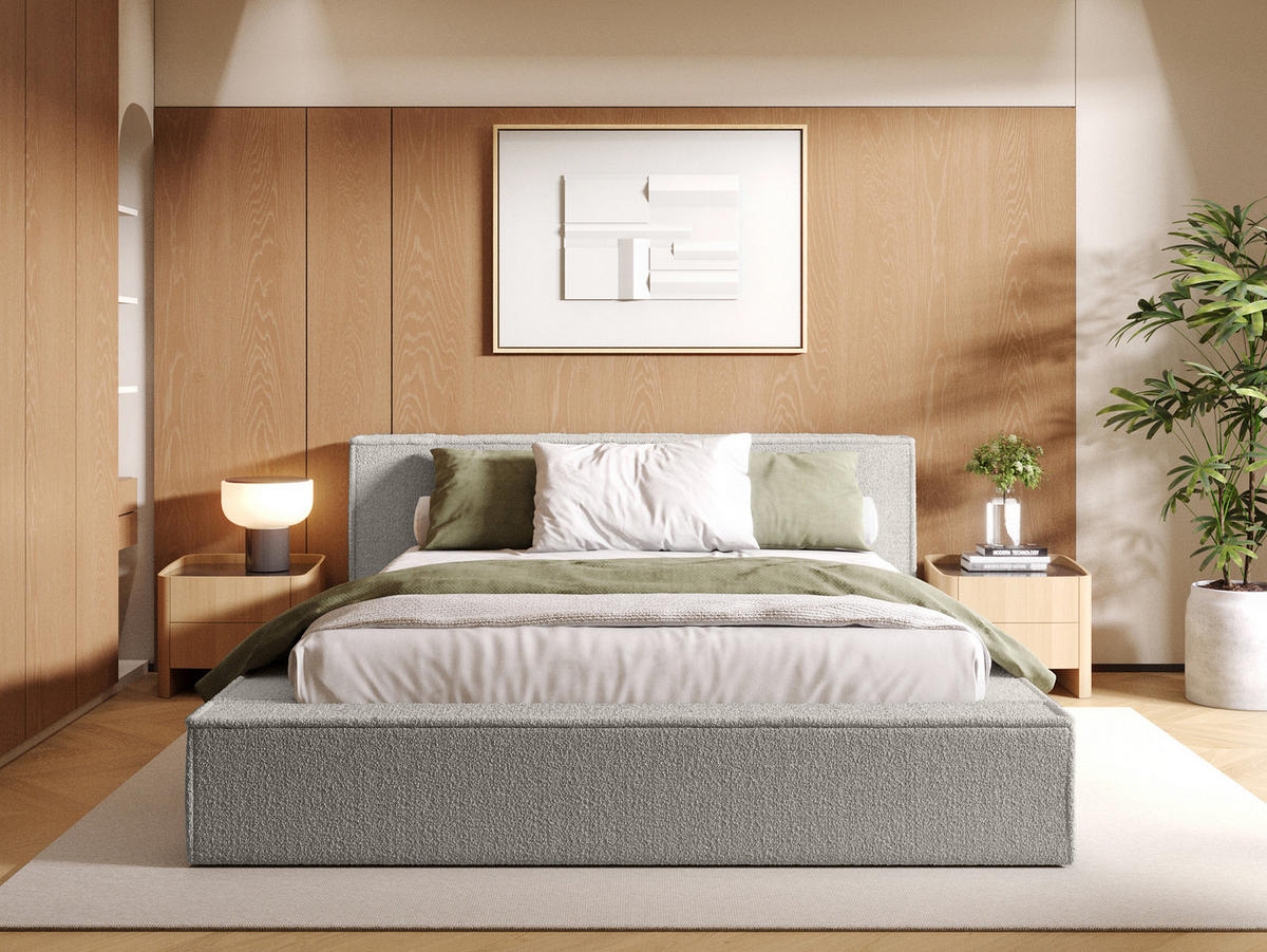 POLSTERBETT Menfi 180x200 cm, Hellgrau - Grau, Textil (180/200cm) - Fedve