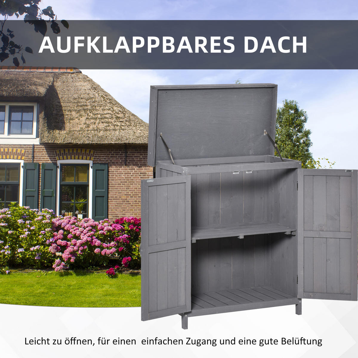 GARTENKOMMODE 74/88/43 cm Grau aus Holz mit 2 Fächern - Grau, Holz (43/88/74cm) - OKMYHOME
