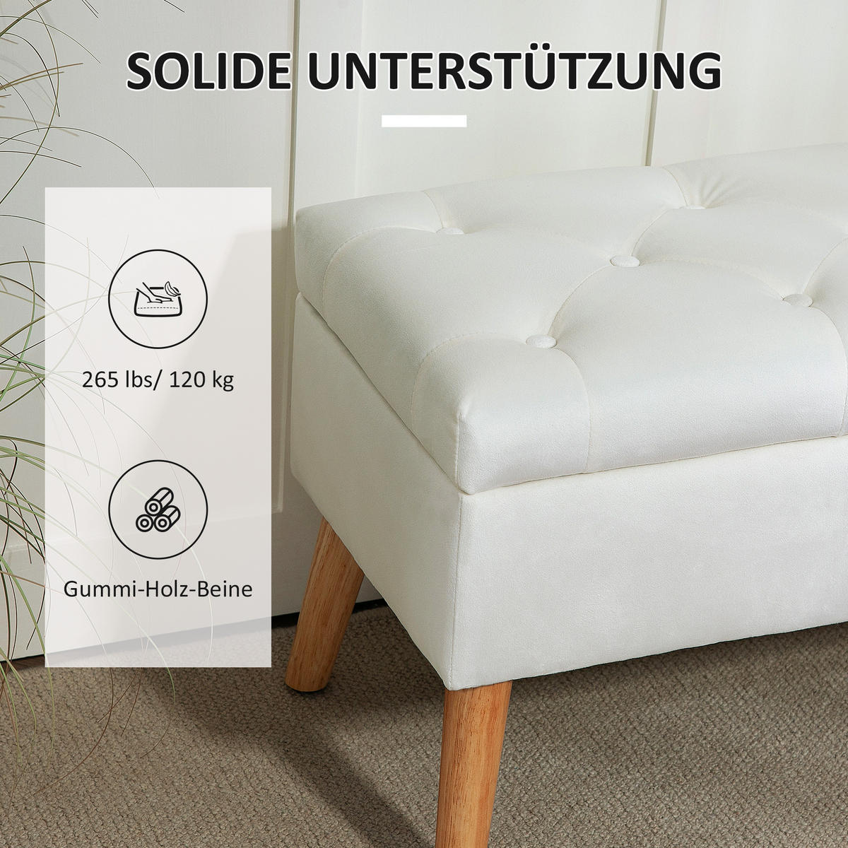 SITZBANK mit Stauraum, Polsterbank mit Deckel, Bettbank mit Samtoptik Weiß - Weiß, Kunststoff (35/40/80cm) - HOMCOM