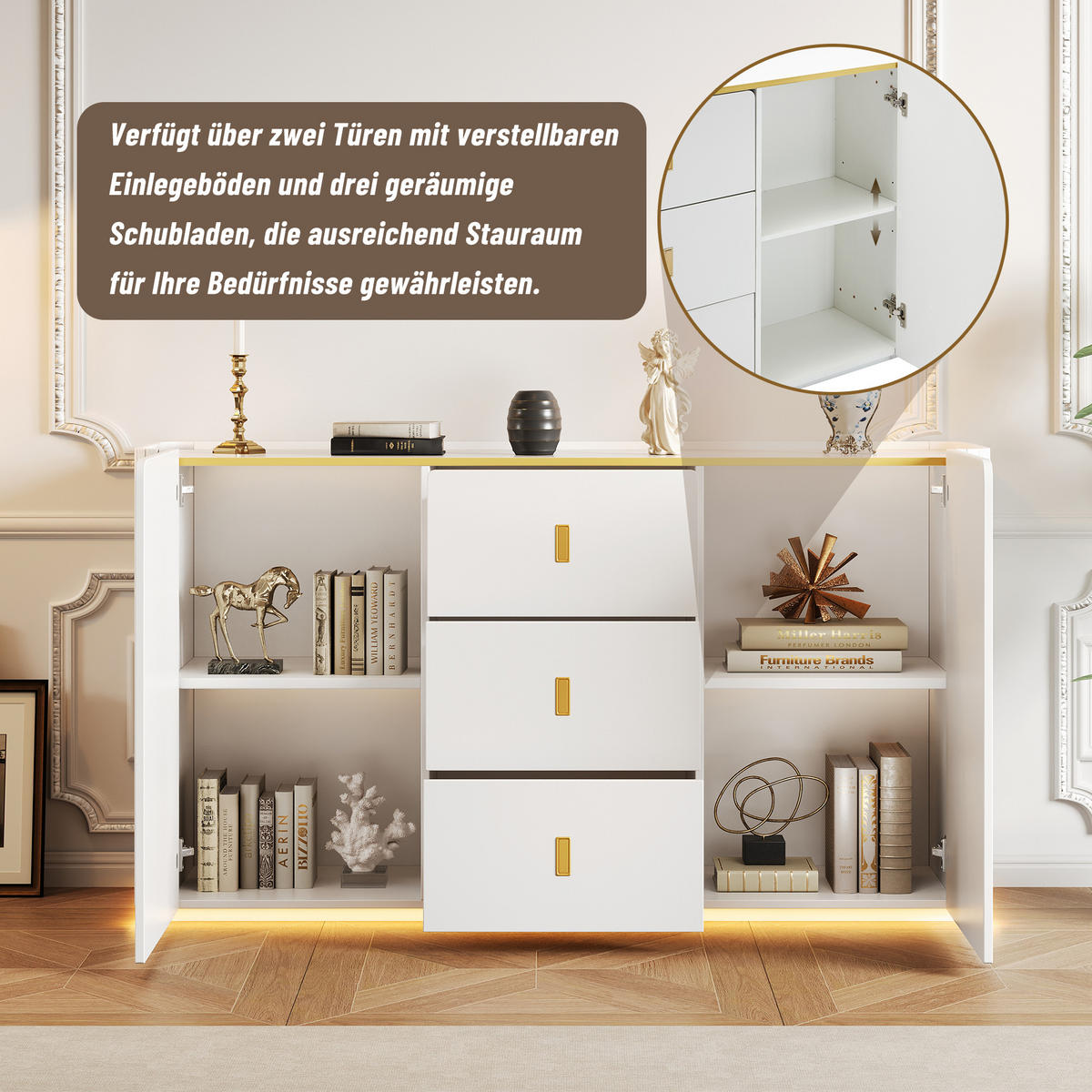 SIDEBOARD Weiß 150/35/80 cm - Weiß, Holzwerkstoff (35/80/150cm) - Urban Meuble