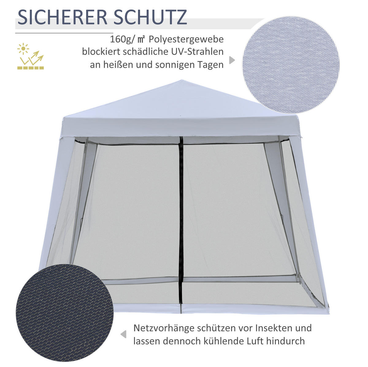 PAVILLONS aus Stahl 300x300x245 cm in Grau mit Moskitonetzen - Grau, Metall (300/245/300cm) - Modfu