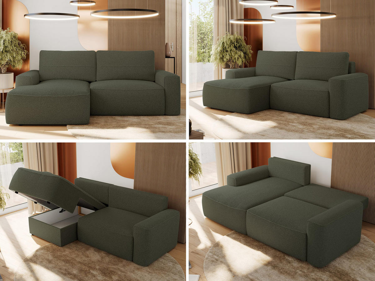 ECKSOFA BELLUNO L Grün Boucle - Links - Schwarz/Grün, Textil (144/233cm) - MKS
