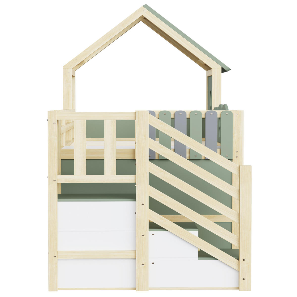 KINDER-ETAGENBETT 90x200cm Holz Wolkendesign Stauraum Grün - Grün, Holz (90/200cm) - FLIEKS