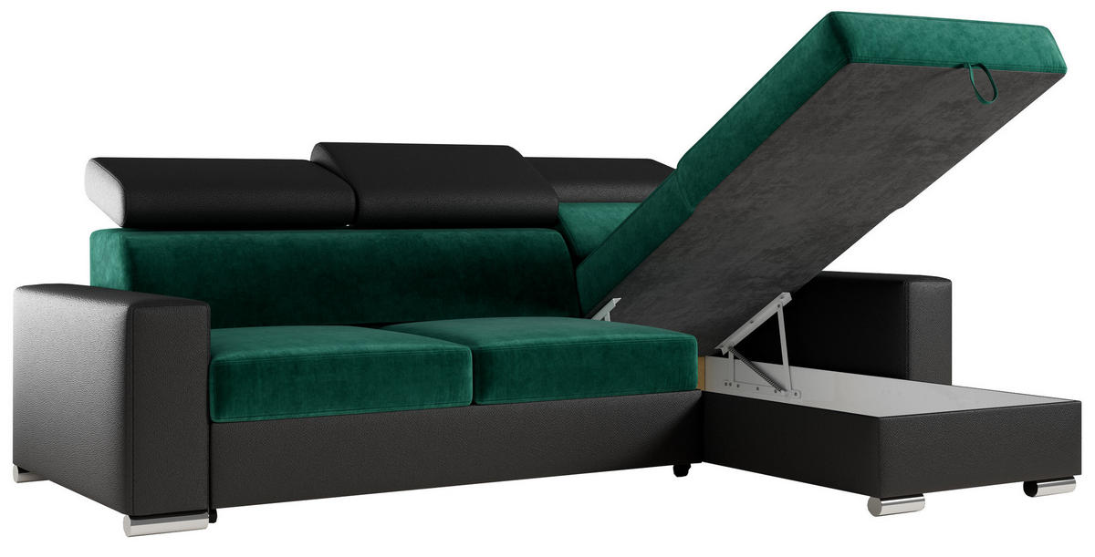 ECKSOFA FOX-L Dunkelgrün/Schwarz - Dunkelgrün/Silberfarben, Kunststoff/Textil (242/168cm) - MKS
