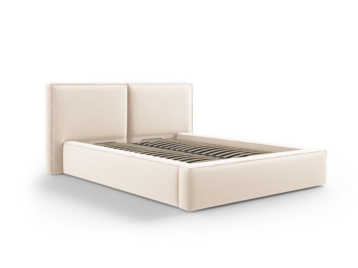 BETT mit Bettkasten und Kopfteil Jodie aus Samt leichtes beige 140x200cm - Beige, Textil (140/200cm) - Micadoni