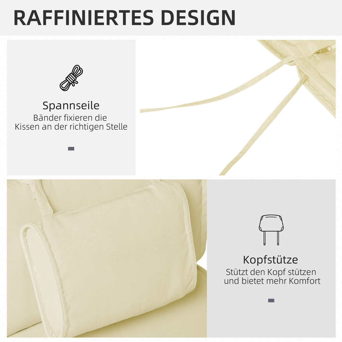 SITZKISSEN, Polyester, Cremeweiß - Creme, Naturmaterialen/Kunststoff (53/5/198cm) - Outsunny