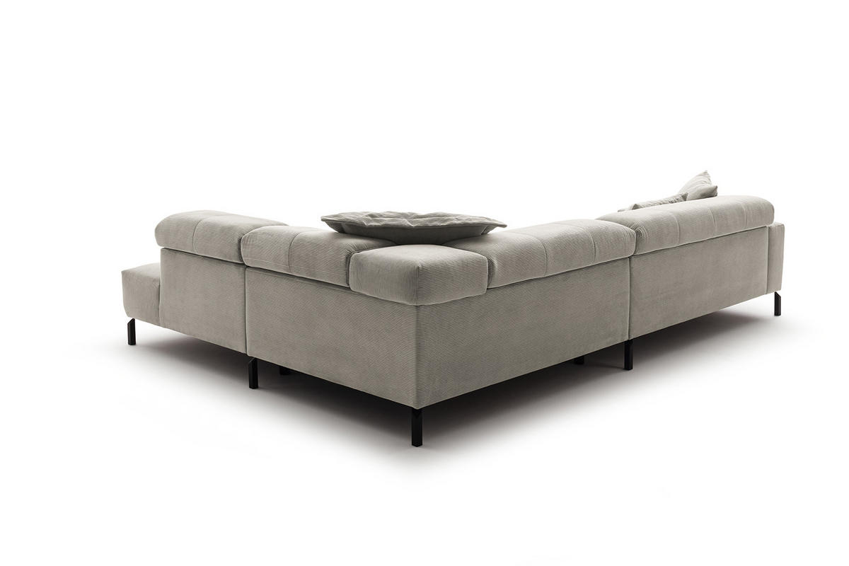 ECKSOFA OHIO Silber Cord - Silberfarben/Schwarz, Textil/Metall (311/219cm) - KAWOLA