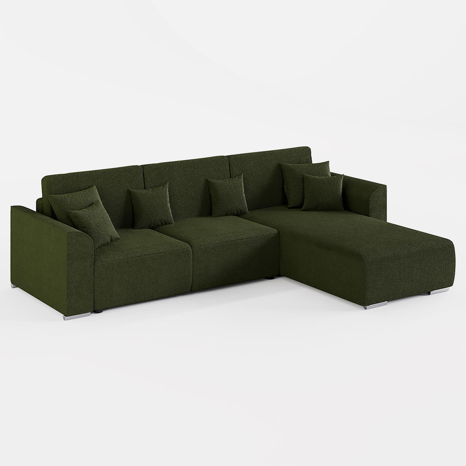 ECKSOFA LUMO L Rechts Dunkelgrün Flechtwerk-Stoff mit Schlaffunktion und Bettkasten - Dunkelgrün, Textil (293/195cm) - Barchello