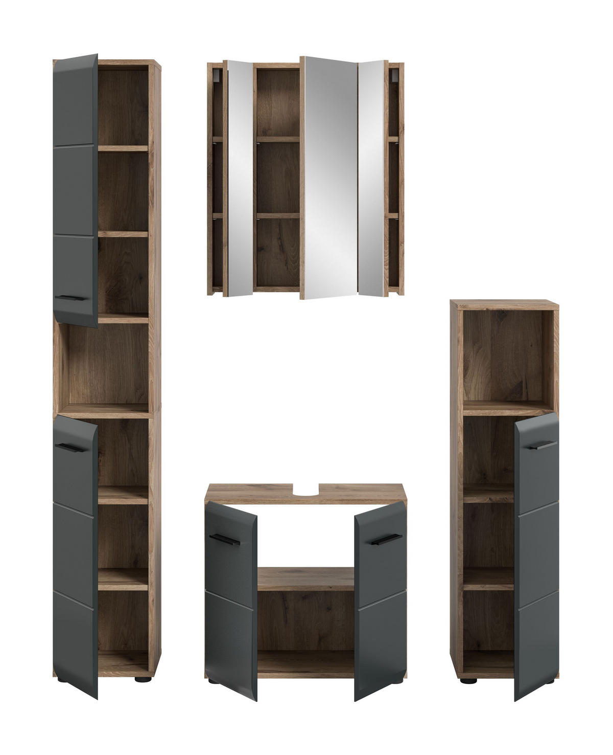 BADEZIMMER Alba 4-tlg. (B/H/T: ca. 150/185/30 cm) in Nox Oak /schwarz matt - Eichefarben, Holz (150/185/30cm)