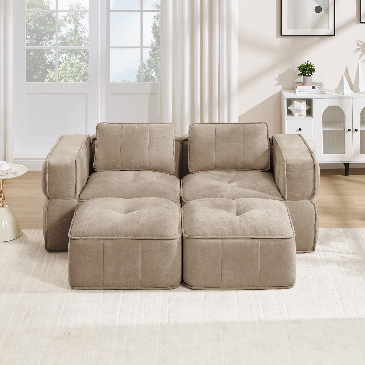 2-SITZER-SOFA DE-34428 modular mit 2 Hockern Sand - Sandfarben, Textil (162/67/198cm) - ComfortXL