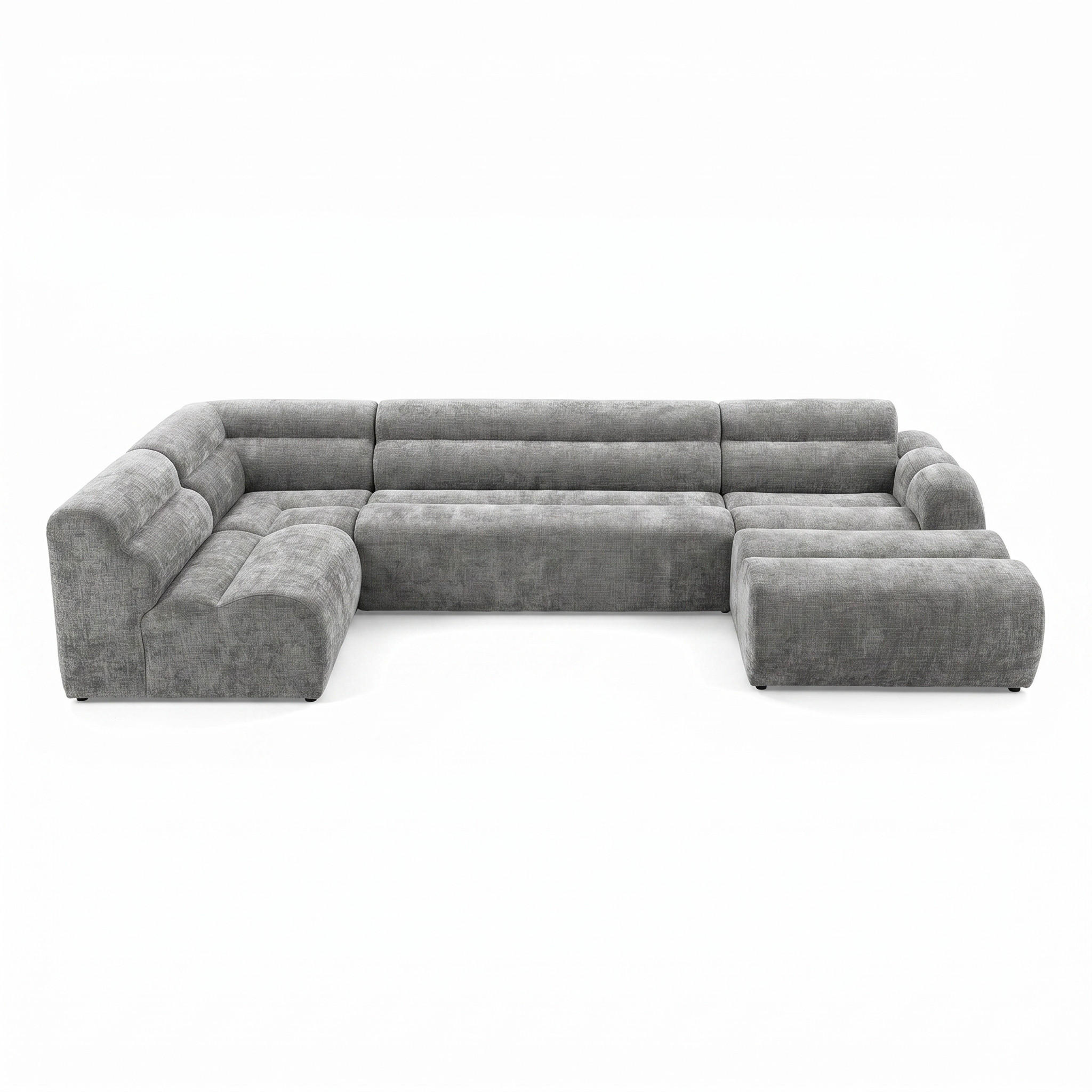 6-SITZER modulares Wohnlandschaft U XXL VEER SET 5 Links, 368 x 175 cm, Chenille Webstoff Grau - Schwarz/Grau, Holz/Kunststoff (368/75/175cm) - Muffo