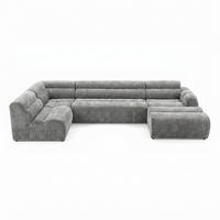 6-SITZER modulares Wohnlandschaft U XXL VEER SET 5 Links, 368 x 175 cm, Chenille Webstoff Grau - Schwarz/Grau, Holz/Kunststoff (368/75/175cm) - Muffo