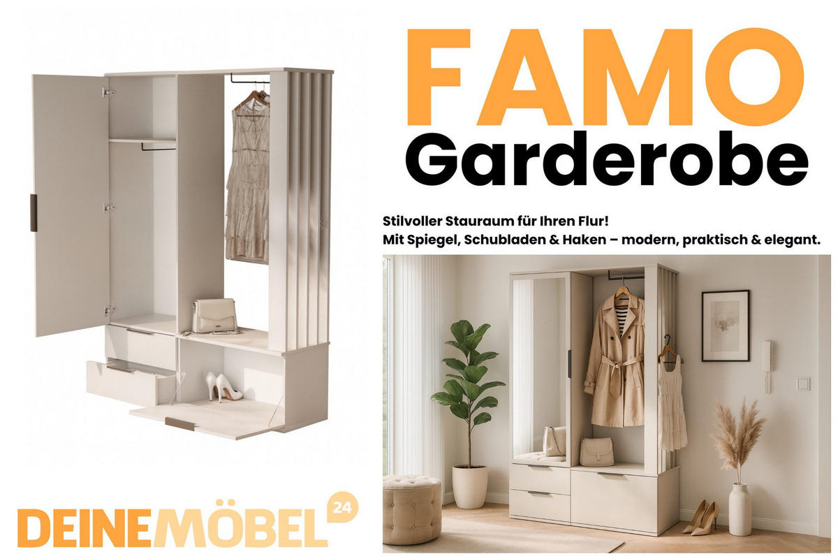 GARDEROBE FAMO 140/200 in Kaschmir - Kaschmir, Holzwerkstoff (140/200/43cm) - Deine Möbel 24