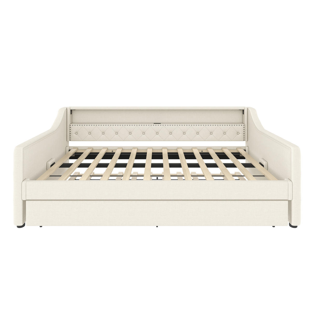 POLSTERBETT 90/200 cm in Beige mit LED-Beleuchtung und USB-Anschlüssen - Beige, Textil (90/200cm) - Flora Grace