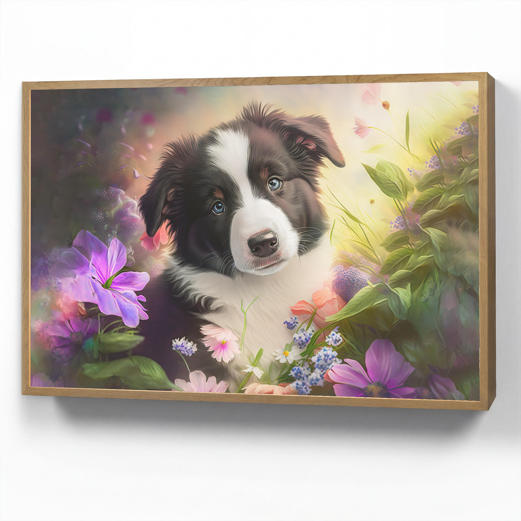 OnlyWow NÁSTĚNNÁ LAMPA S AKUMULÁTOREM Štěně - Slunce - Květiny - Příroda - Border kolie - Pes 90x60 cm