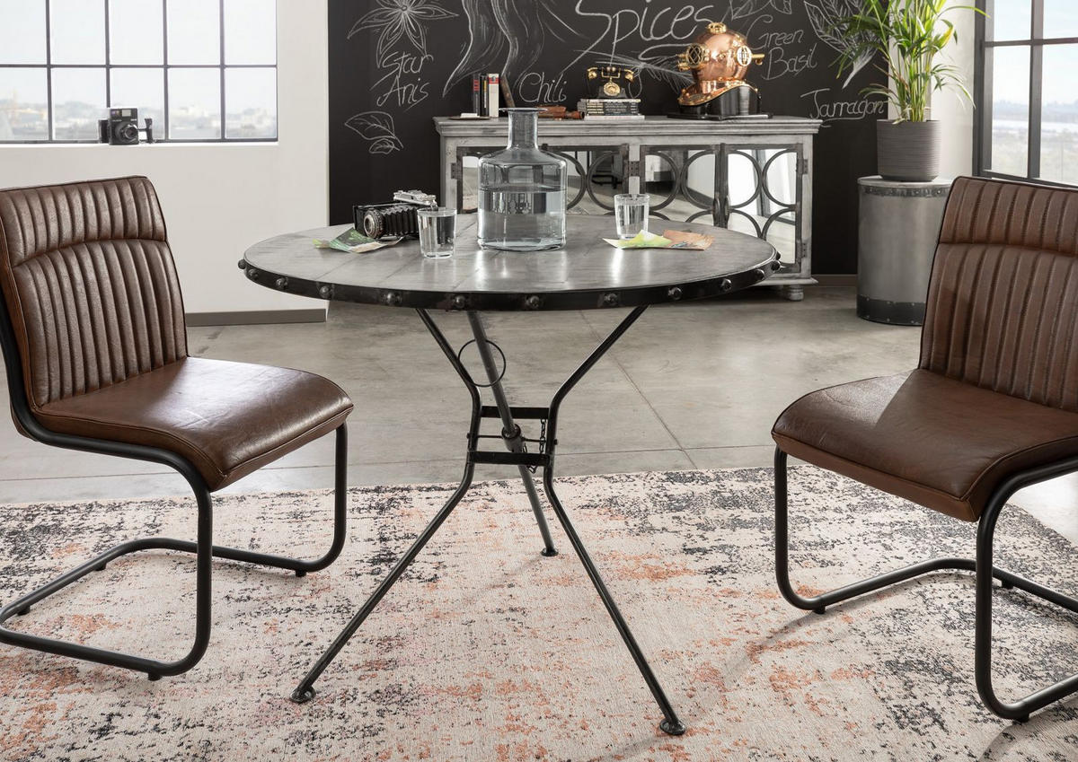 ESSTISCH rund Mango 100x100x80 grau lackiert HEAVY INDUSTRY #156 - Grau, Holz (100/100/80cm) - Massivmoebel24