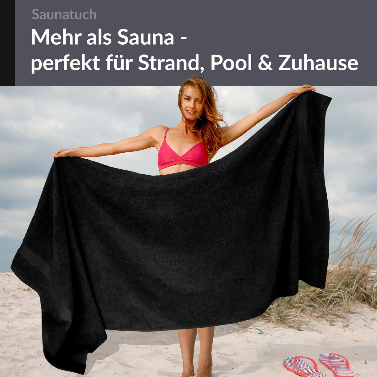 BADETUCH Linz Schwarz 100x200 cm - Schwarz, Textil (100/200cm) - Lashuma