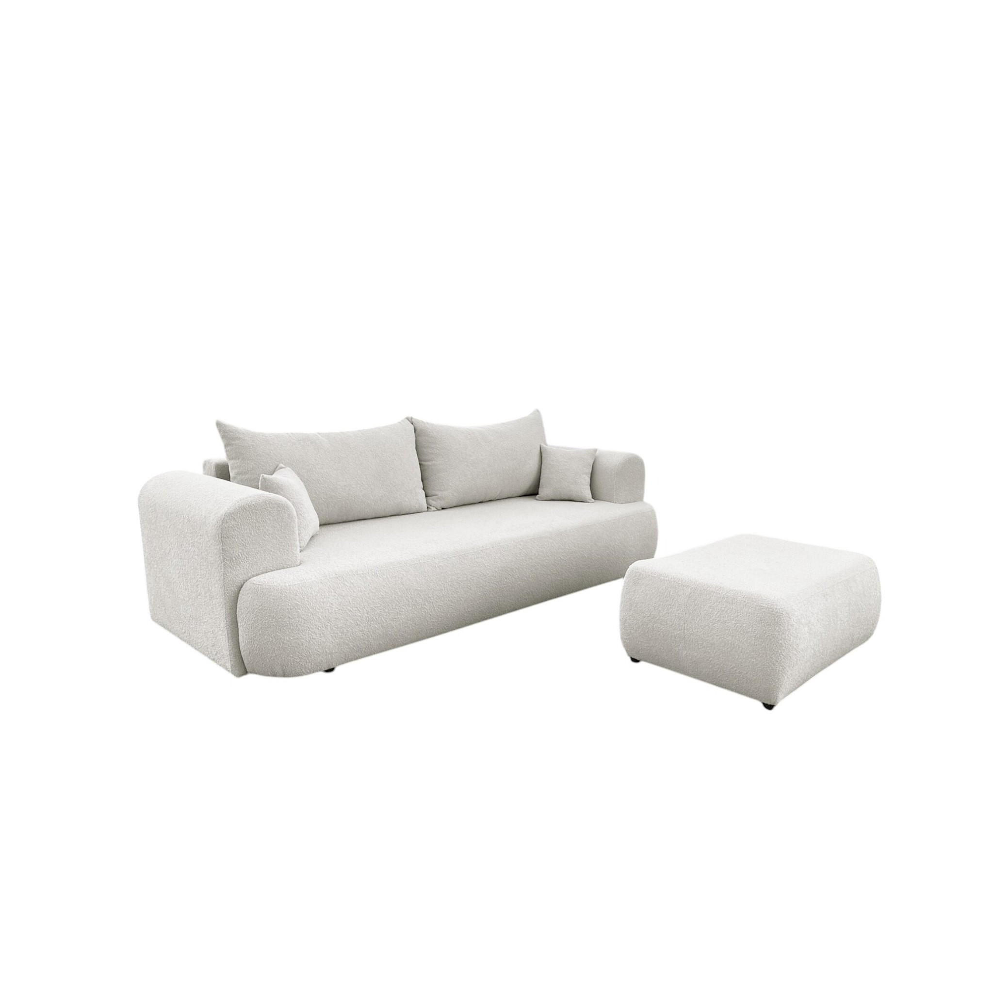 SCHLAFSOFA Anike Inkl. Polsterhocker - Creme, Holzwerkstoff/Textil (240/78/110cm) - Fun Möbel