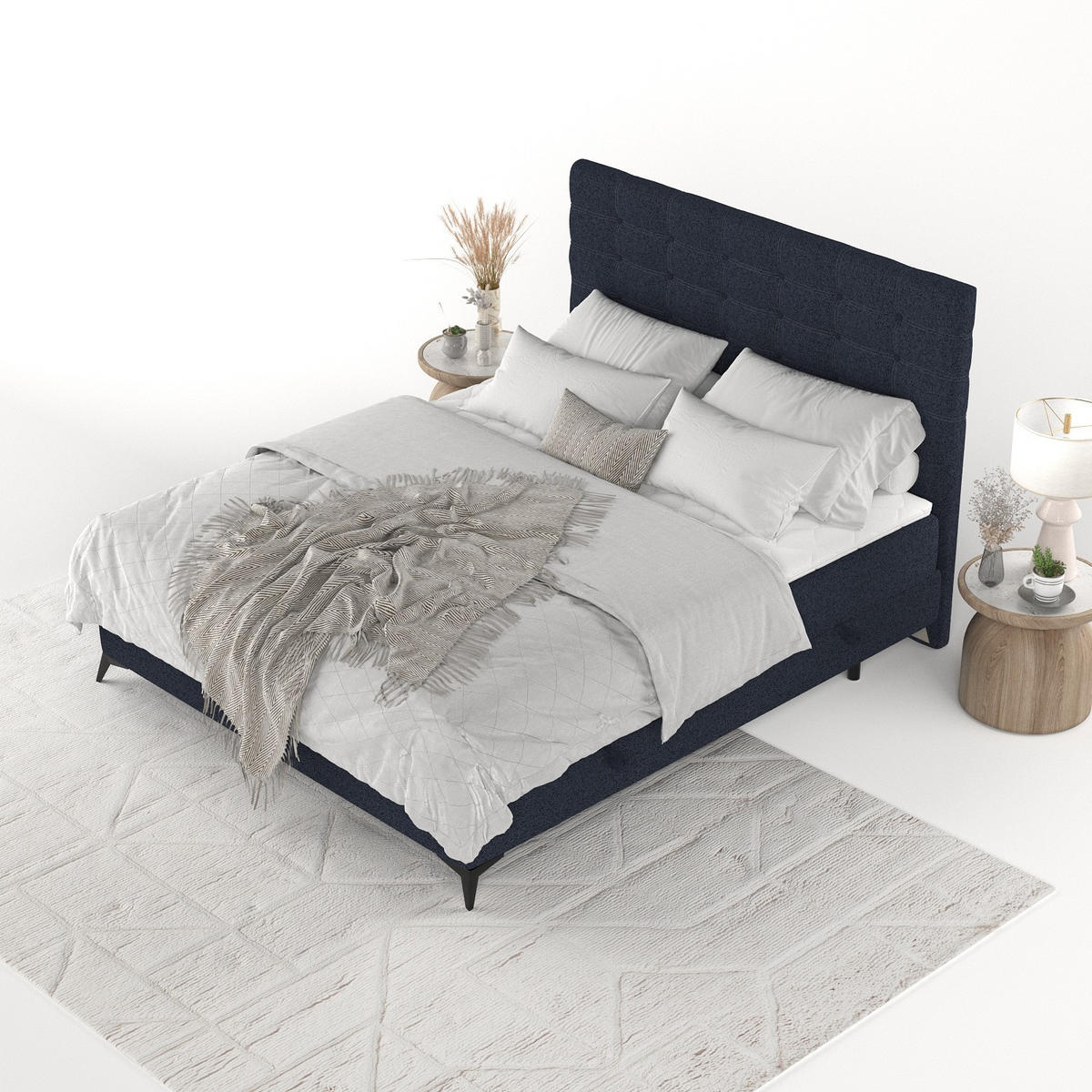 BOXBETT Niro 140/200 cm Marineblau im Riva Stoff - Schwarz/Dunkelblau, Holz/Holzwerkstoff (140/200cm) - AltaBeds