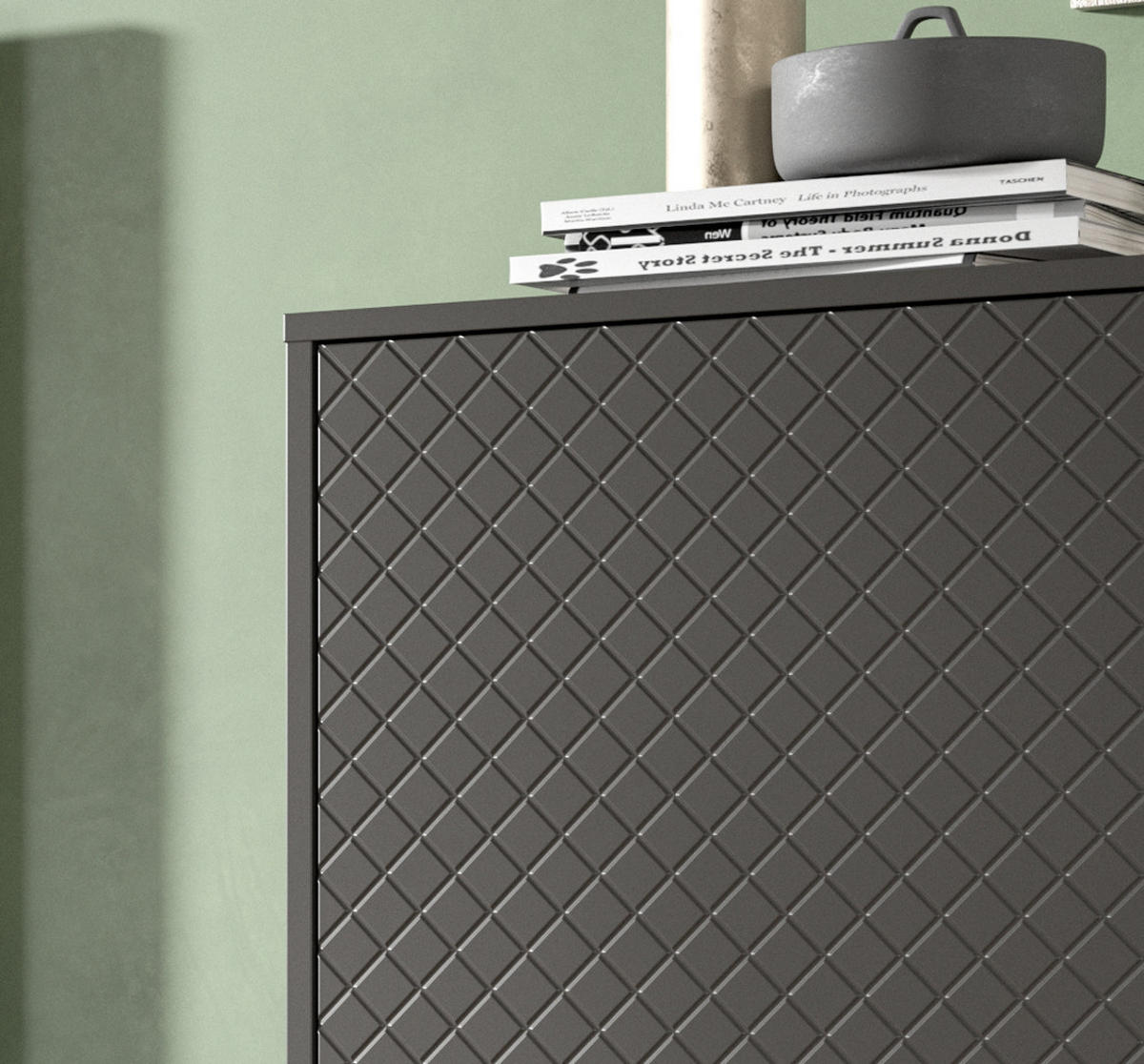 KOMMODE grau matt 84 x 114 cm, HIGHBOARD mit Struktur - Schwarz/Grau, Holzwerkstoff/Metall (84/114/37cm) - Inn.Furn