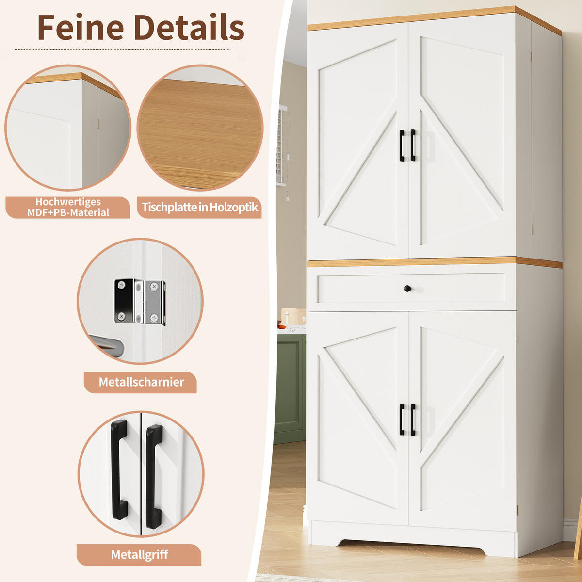 BUFFET 80/40/180 cm Weiß aus MDF mit Schubladen - Weiß, Holzwerkstoff (80/180/40cm) - OKWISH