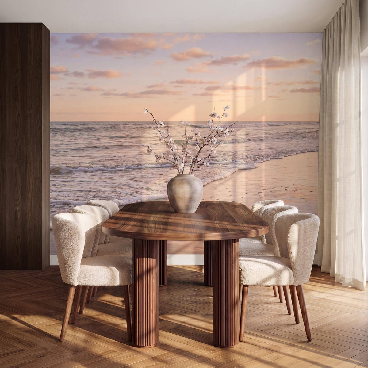 TAPETE - Strand - Brandung - Wolken - 260x220 cm - Hellrosa, Papier (260/220cm) - OnlyWow