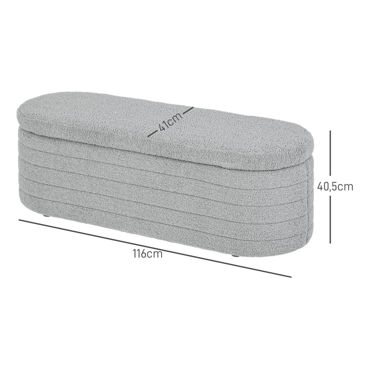 SITZBANK Polsterbank mit Stauraum, Teddy-Vlies-Optik, Bettbank mit Holzbeine - Hellgrau, Kunststoff (41/40.5/116cm) - HOMCOM