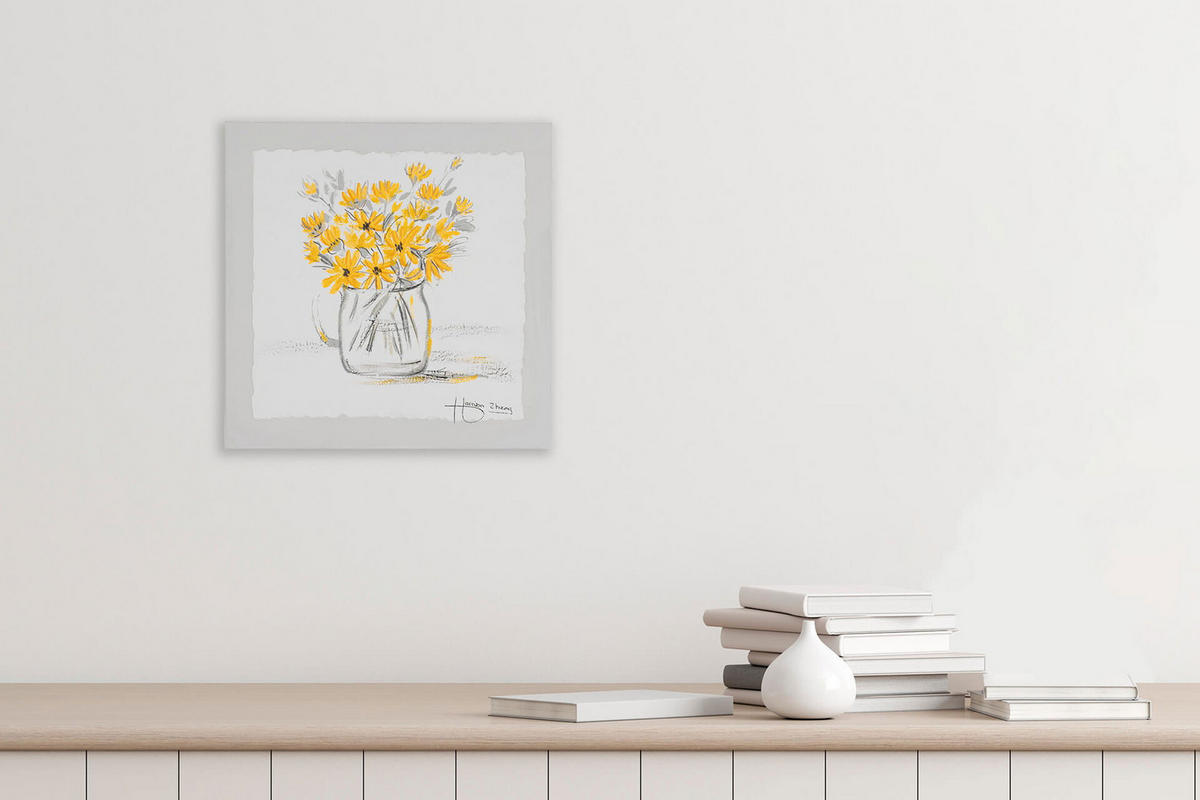 ACRYLBILD HANDGEMALT 40/40 cm - Gelb/Grau, Holz/Textil (0.45/40cm) - KUNSTLOFT