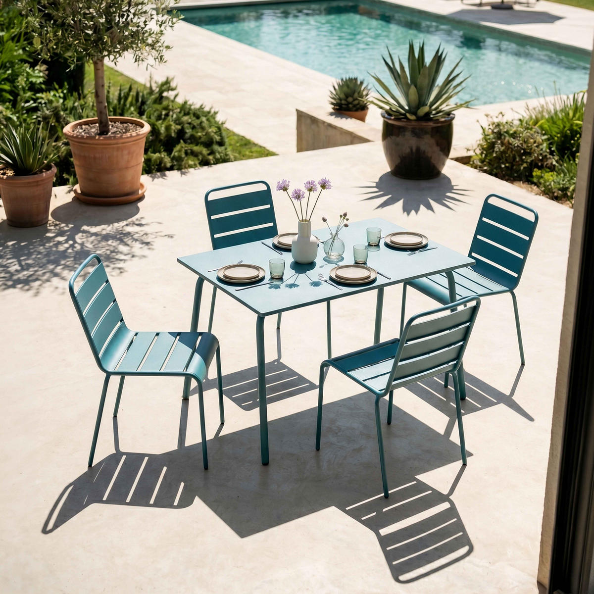 GARTENSET 5-tlg., Pazifikblau - Blau, Metall - Oviala