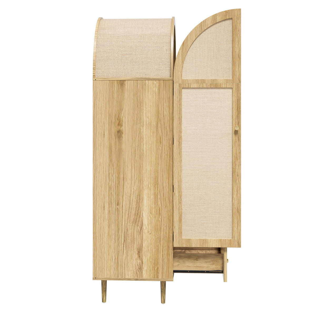 KLEIDERSCHRANK aus MDF 79x50x175 cm Eichefarben mit Kleiderstange und Schubladen, stoffbezogene Türen - Nussbaumfarben, Holzwerkstoff (79/175/50cm) - Modfu