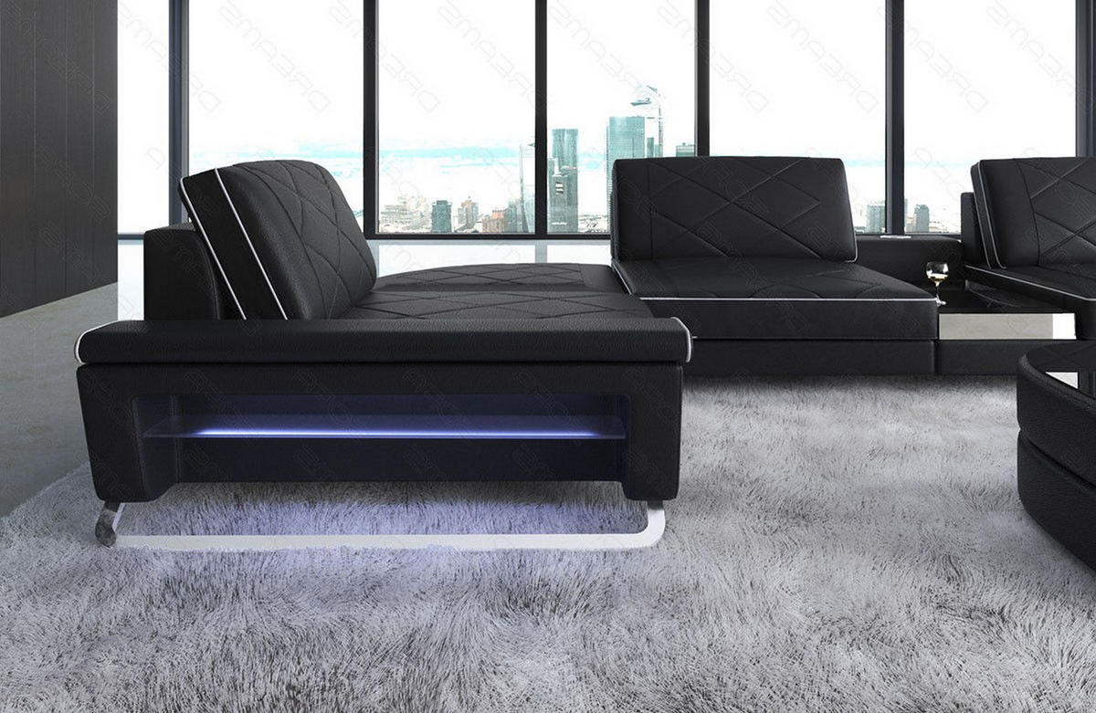 WOHNLANDSCHAFT Bari U - Schwarz/Weiß, Leder (456/89/243cm) - Sofa Dreams