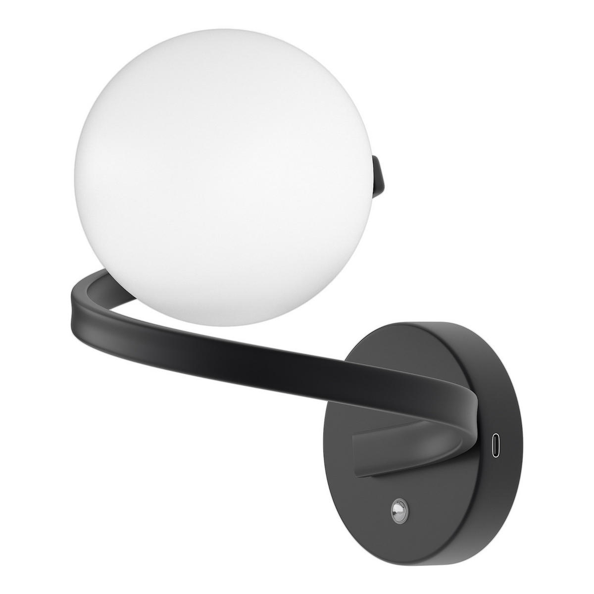 AKKU-WANDLEUCHTE - 1-flammig - 3-Stufen-Dimmer - Schwarz/Weiß, Glas/Metall (18/20/20cm) - home24