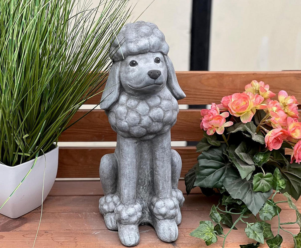 STEINFIGUR Königspudel Pudel Betsy frostfest Steinguss massiv - Grau, Stein (15/39/22cm) - stoneandstyle