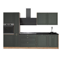 KÜCHENZEILE Fame-Line, Grün-Gold Landhaus/Goldkraft Eiche, 310 cm ohne Arbeitsplatte - Honigeiche/Grün, Holzwerkstoff (310/206.8/51.6cm) - Vicco